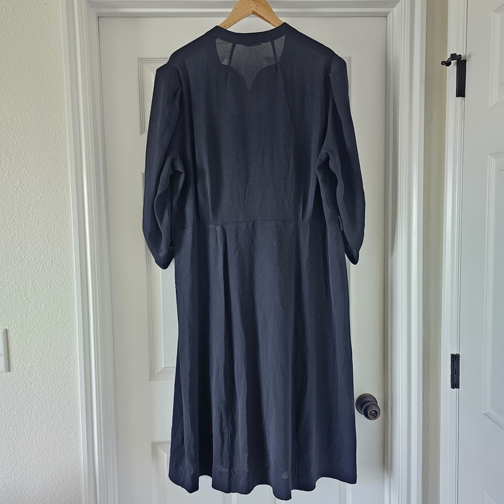 1940s Vintage XXL Volup Black Dress Scalloped Neckline New York Creations #65 - Picture 8 of 13